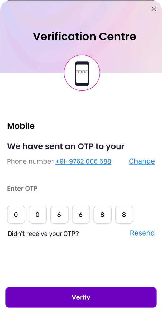 Old verification centre screen asking for a six-digit OTP