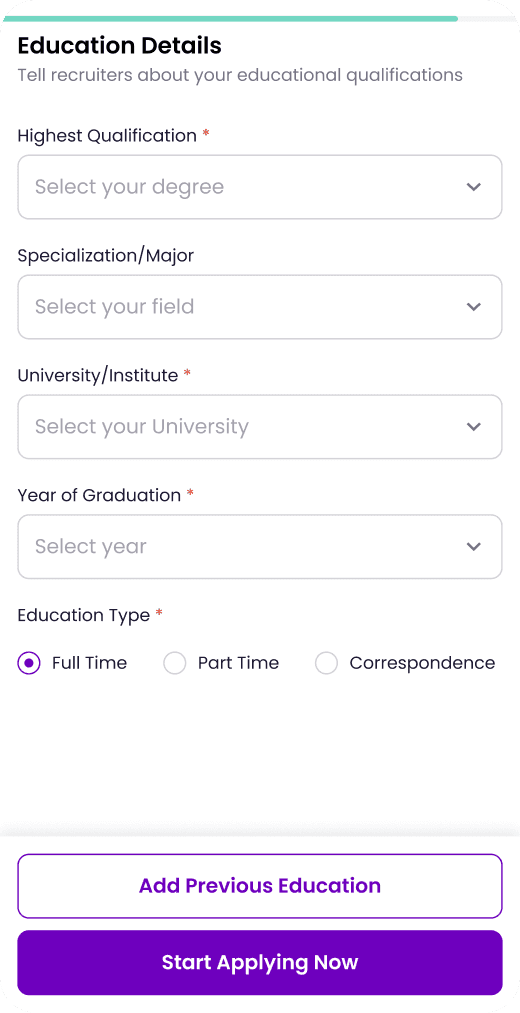 Old education details form built from dropdowns